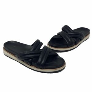 Time and Tru Women’s Black Quilted Puffy Crisscross Slide Sandals Faux Leather
